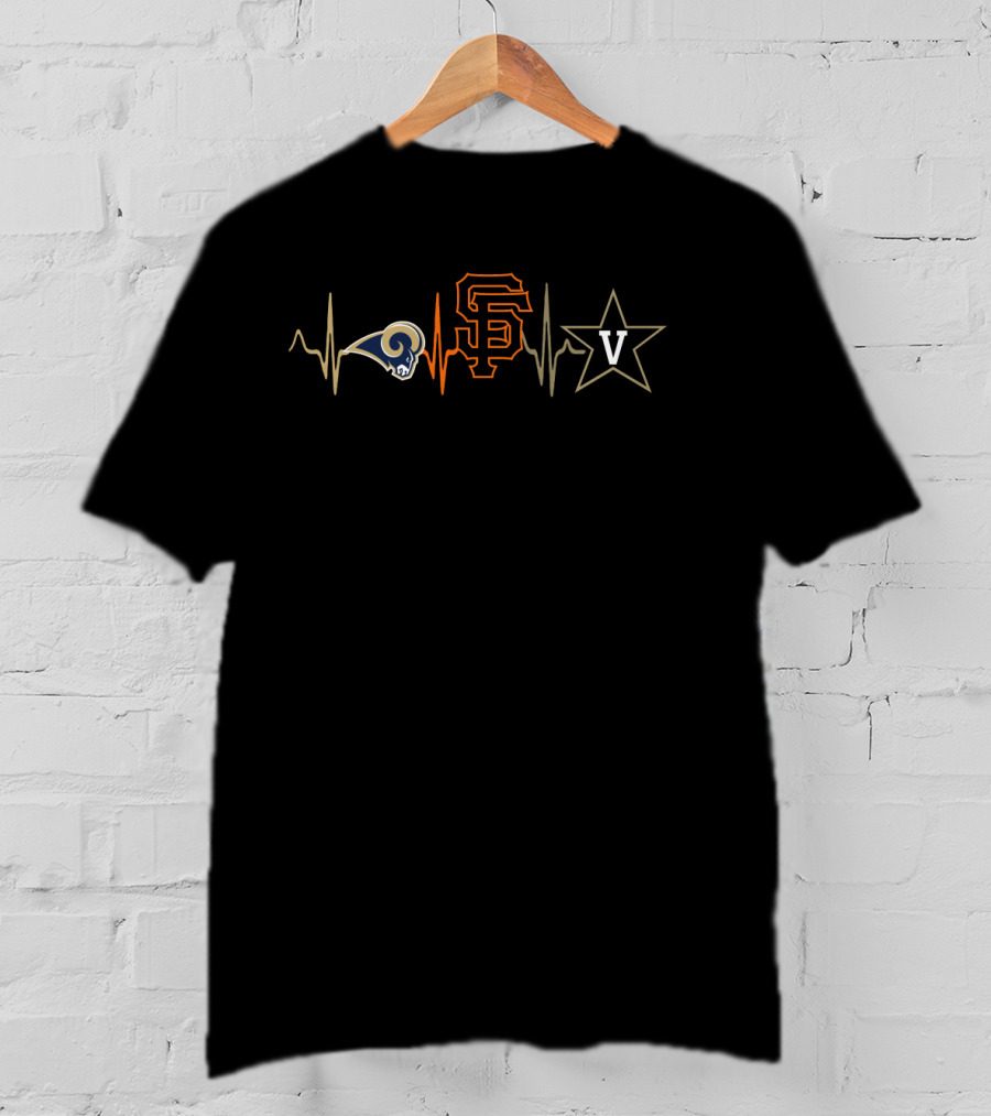 Rams Giants Love With Vc Star Heartbeat Line T-Shirt