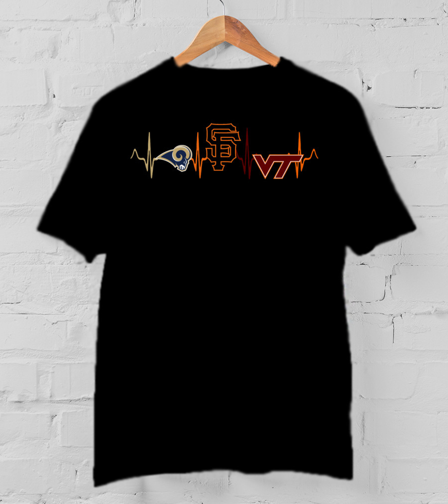 Love Rams Giants Vth Heartbeat Design With Logos T-Shirt