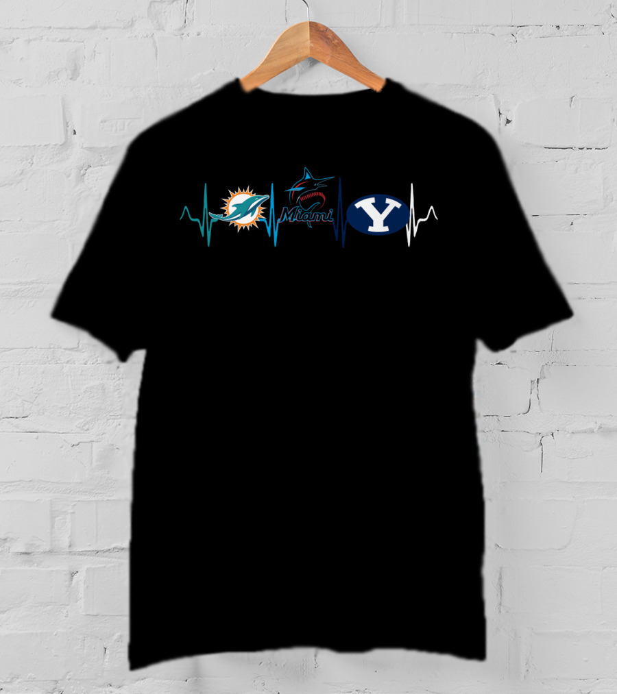 Miami Dolphins Marlins Miami Byu Heartbeat T-Shirt