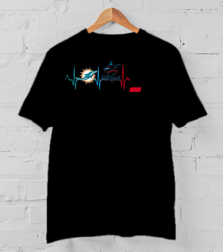 Miami Dolphins Marlins Cincinnati Bearcats Heartbeat T-Shirt