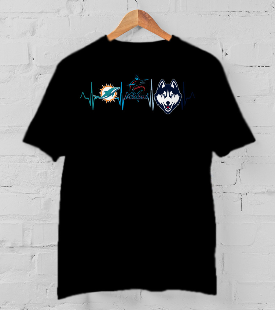 Miami Dolphins Marlins Huskies Heartbeat T-Shirt