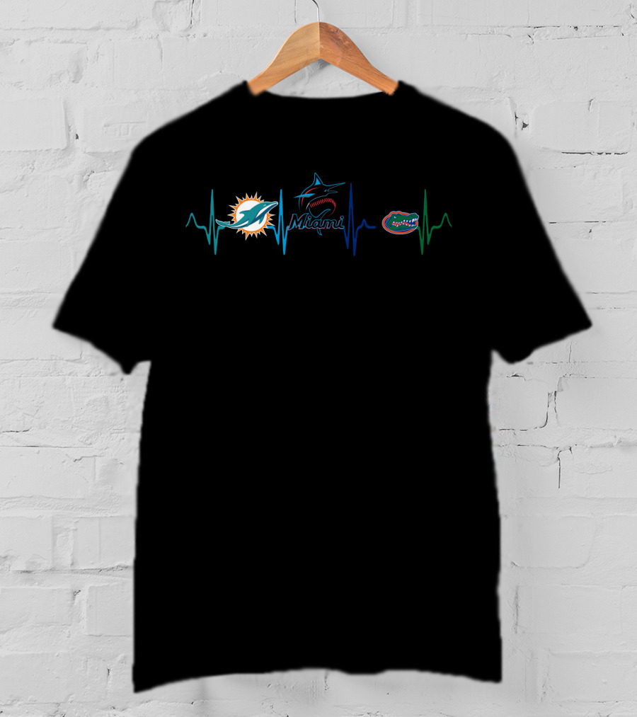 Miami Dolphins Marlins Florida Gators Heartbeat Fan Passion Fg T-Shirt
