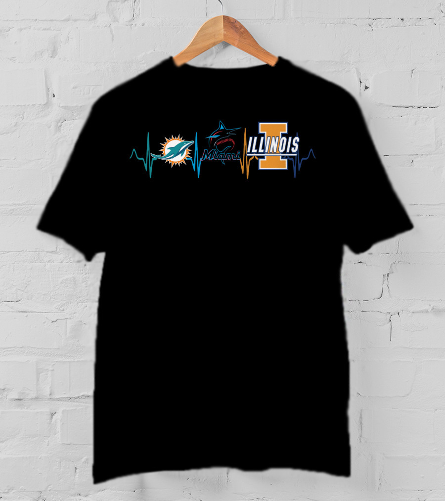 Miami Dolphins Marlins Illinois Heartbeat T-Shirt