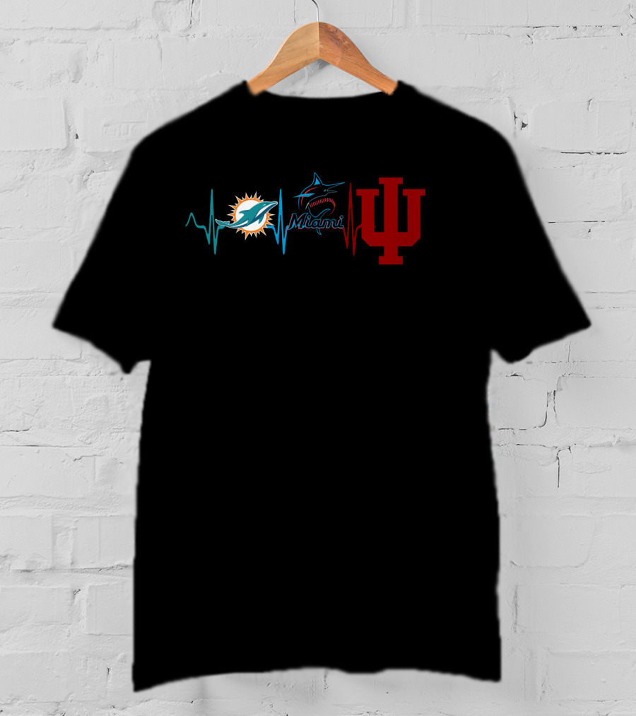 Miami Dolphins Miami Marlins Indiana Hoosiers Heartbeat T-Shirt