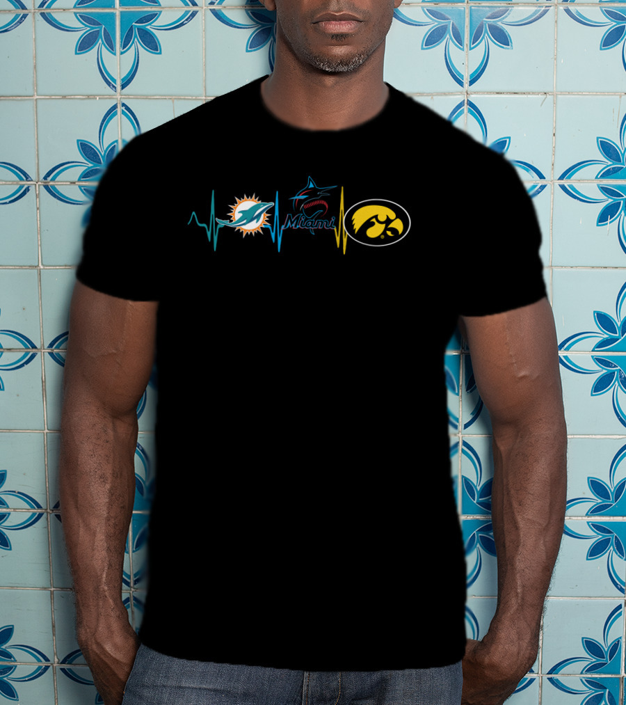 Miami Dolphins Marlins Iowa Hawkeyes Heartbeat T-Shirt