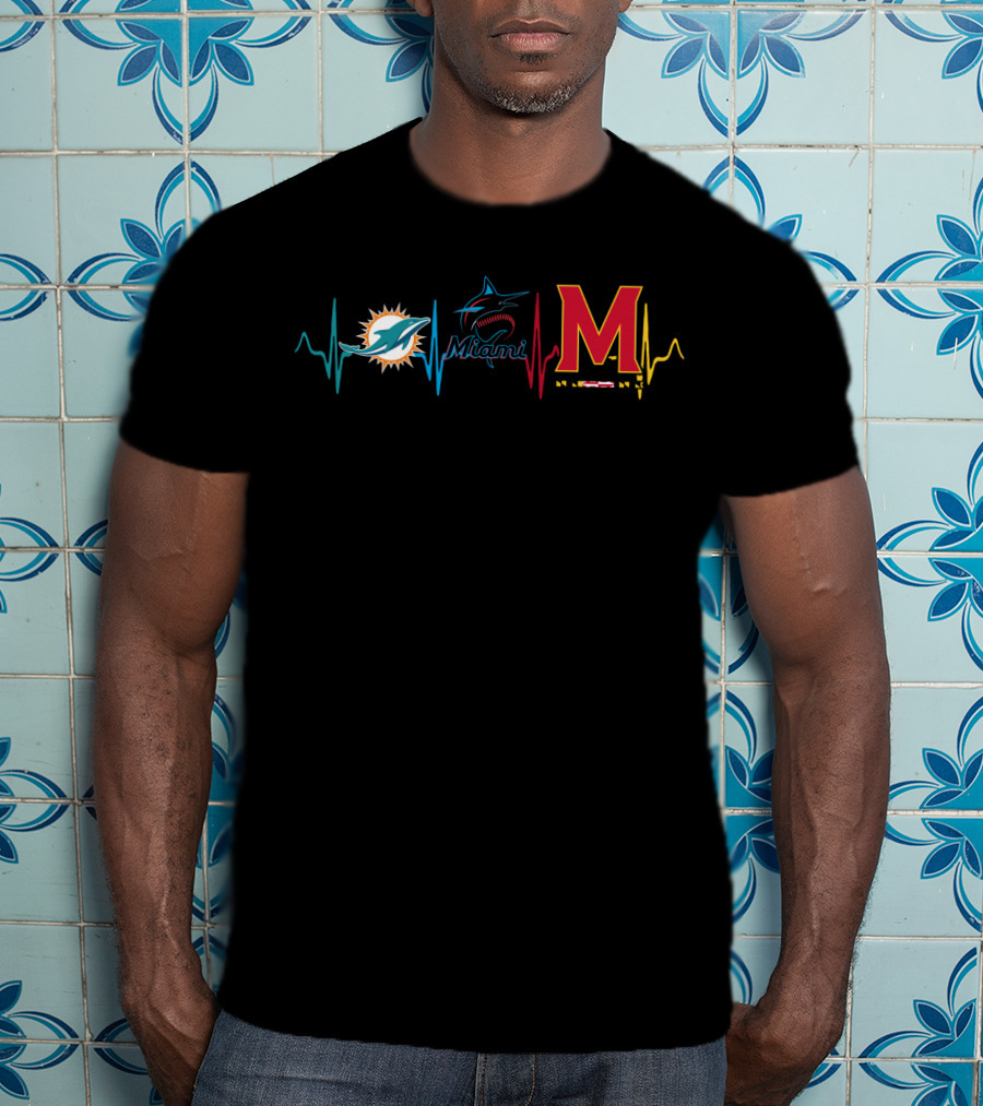 Miami Dolphins Marlins Maryland Terrapins Heartbeat T-Shirt