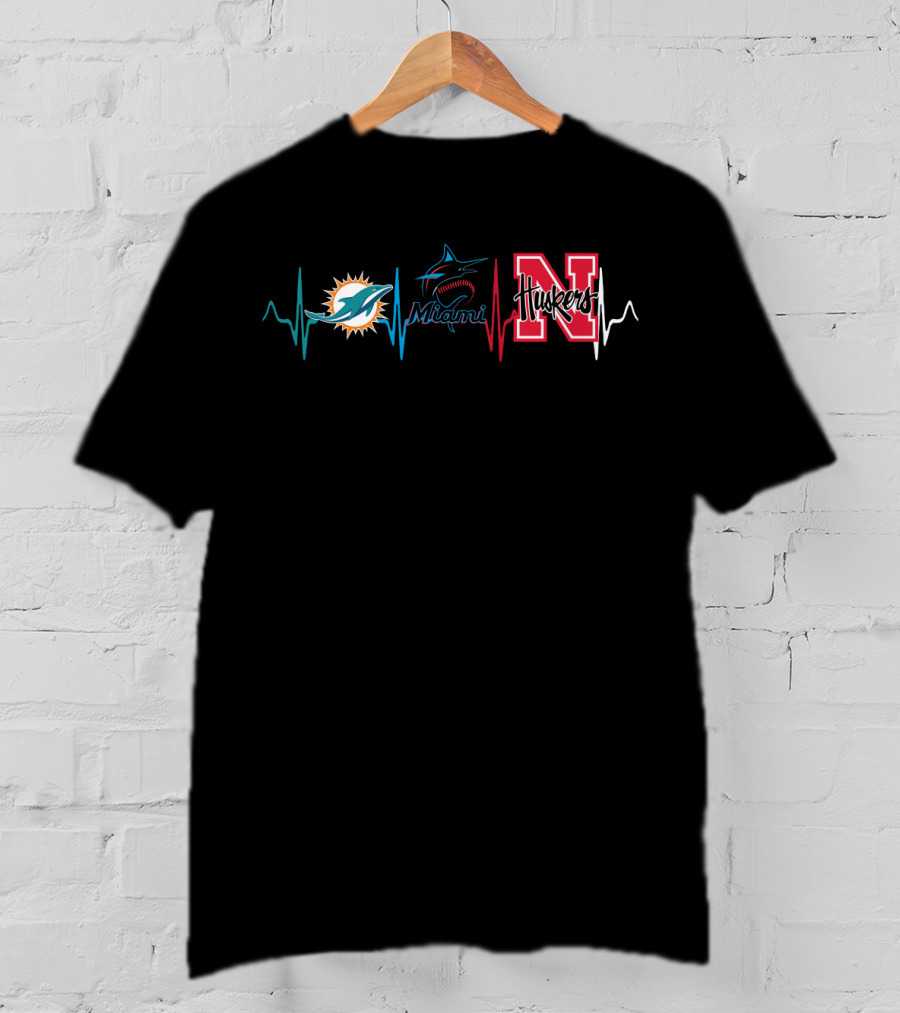 Miami Dolphins Marlins Huskers Heartbeat Nc T-Shirt