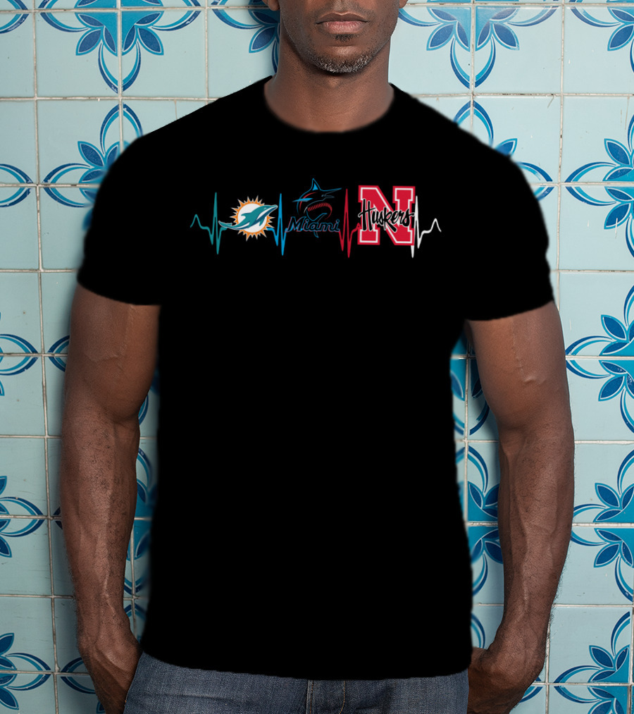 Miami Dolphins Marlins Huskers Heartbeat Nc T-Shirt
