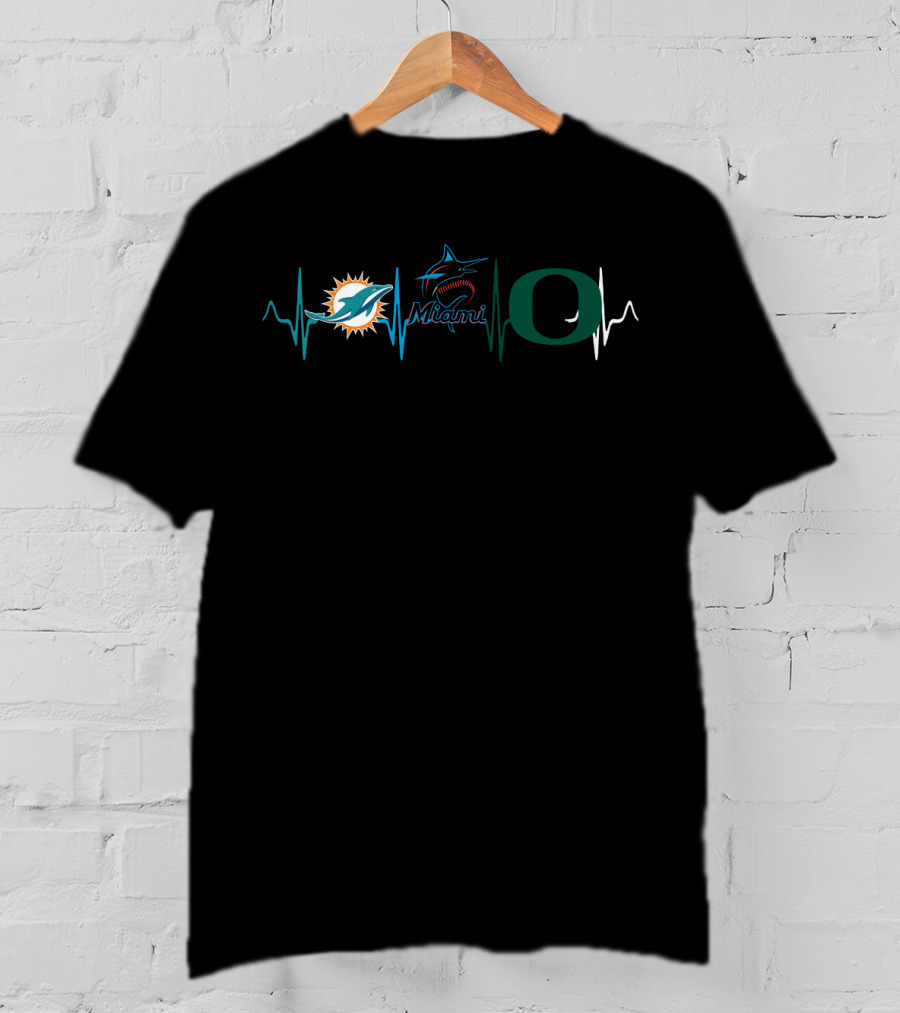 Miami Dolphins Miami Marlins Oregon Ducks Heartbeat T-Shirt