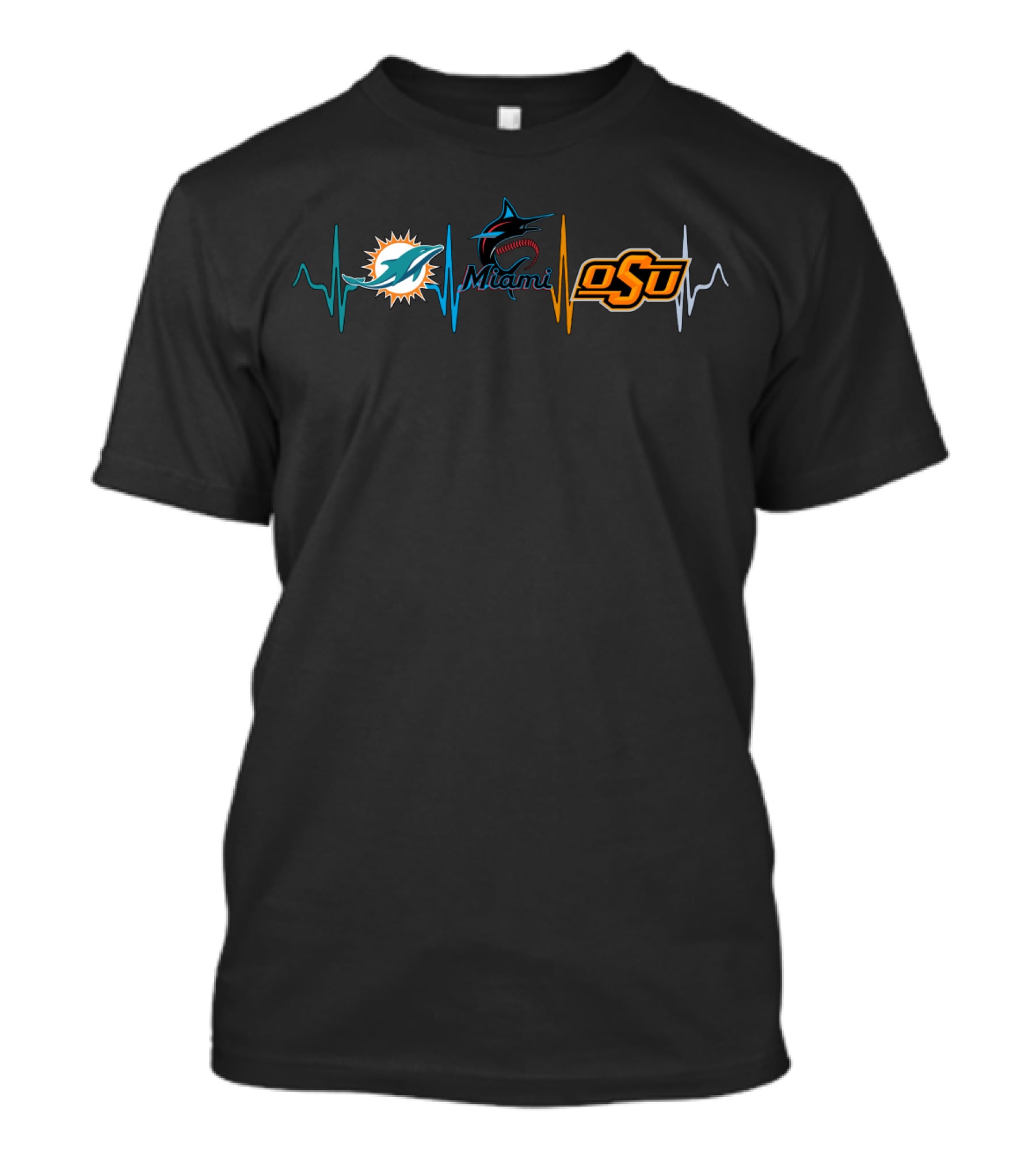 Miami Dolphins Marlins Oklahoma State Cowboys Heartbeat T-Shirt