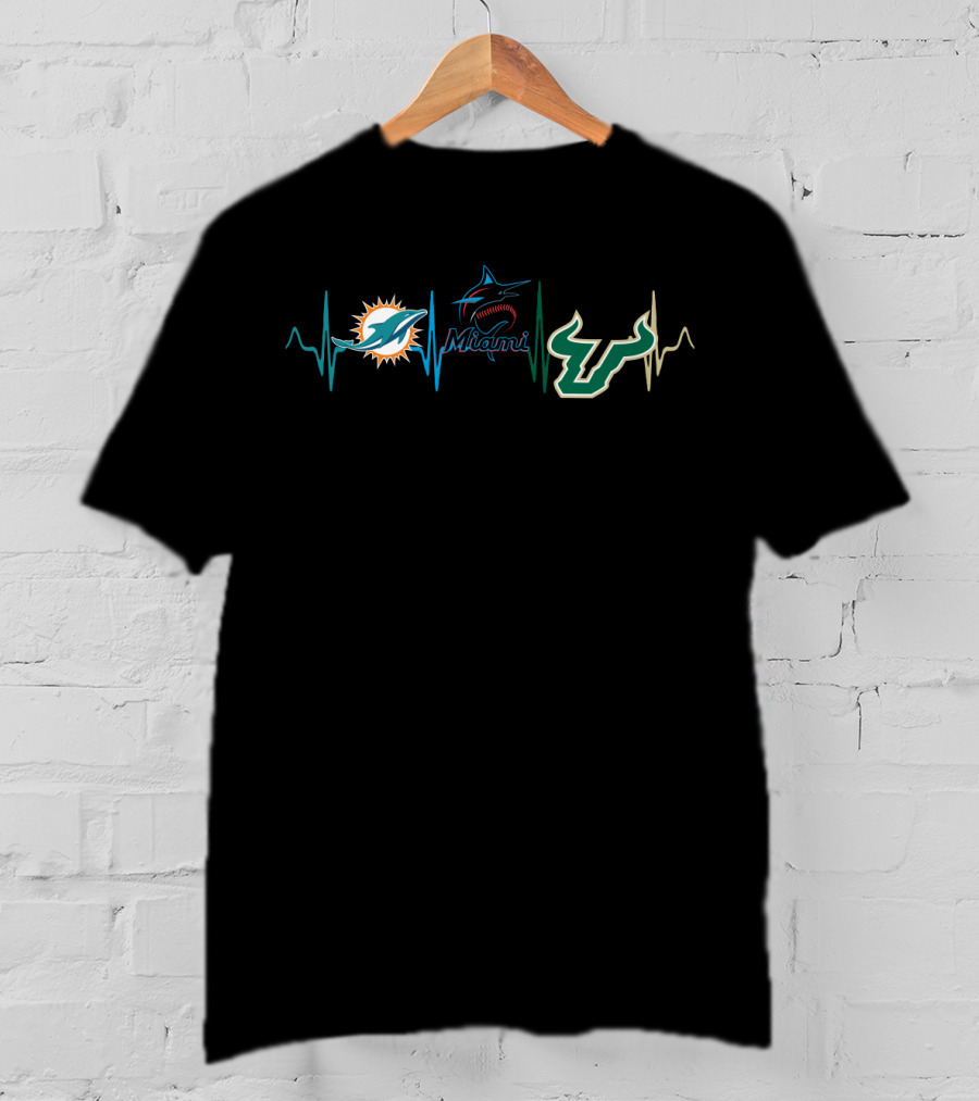 Miami Dolphins Marlins Bulls Heartbeat Sfb T-Shirt