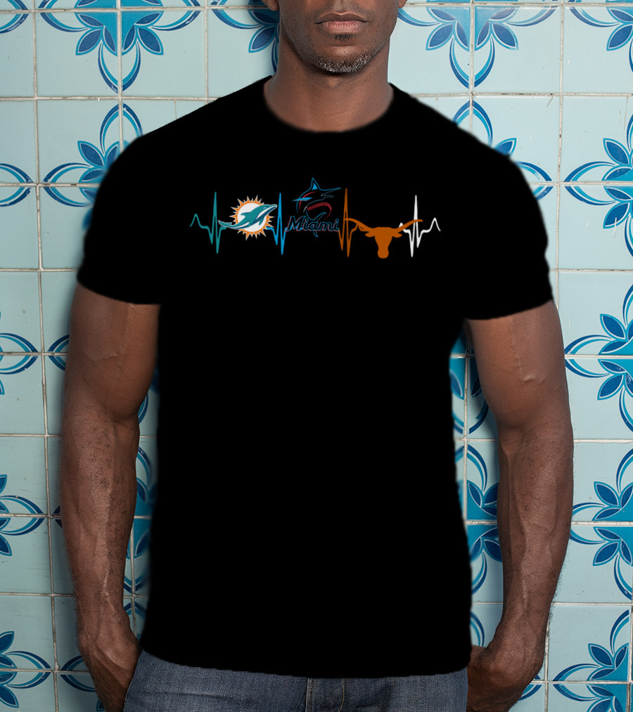 Miami Dolphins Marlins Longhorns Heartbeat T-Shirt