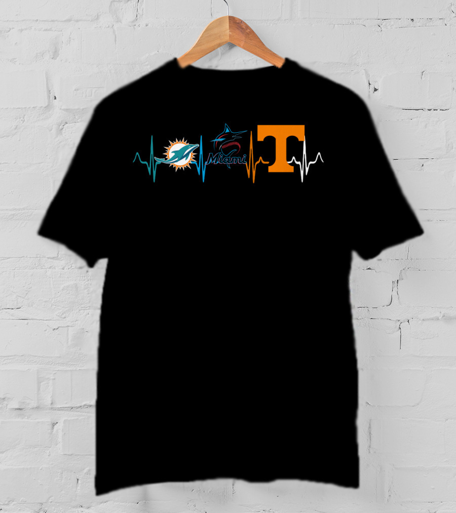 Miami Dolphins Marlins Volunteer Heartbeat T-Shirt