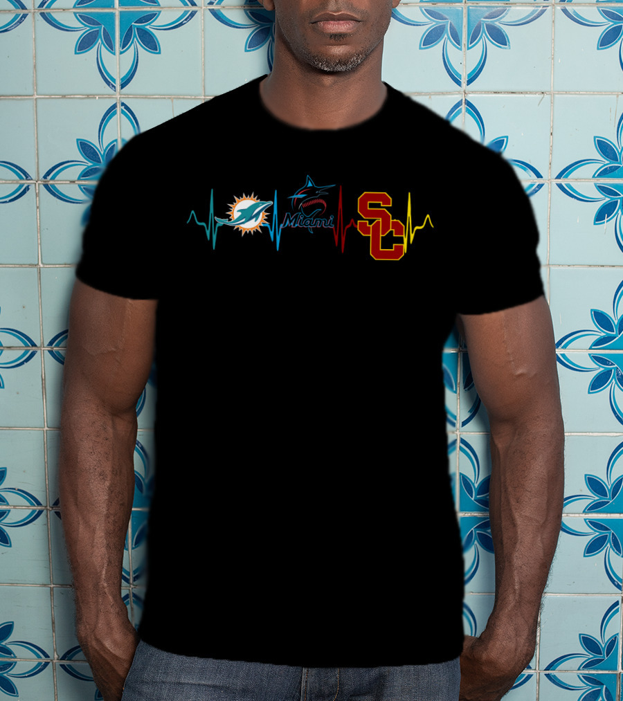 Miami Dolphins Marlins Usc Heartbeat T-Shirt