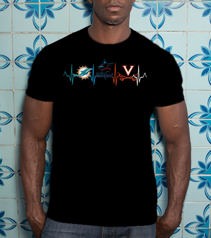 Miami Dolphins Marlins Virginia Cavaliers Heartbeat T-Shirt