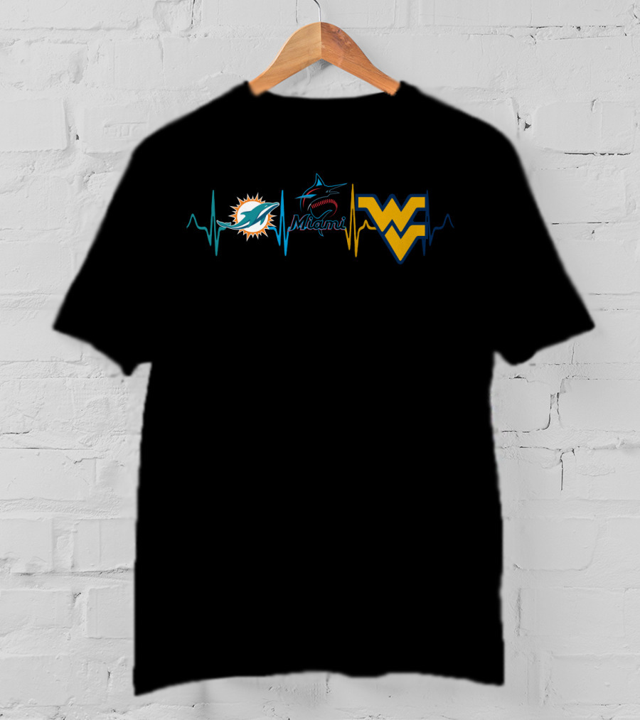 Miami Dolphins Miami Marlins Wvu Heartbeat T-Shirt
