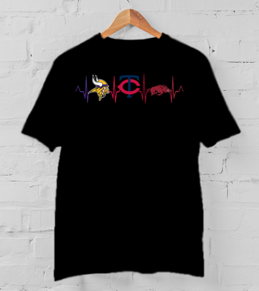 Vikings Twins Arkansas Razorbacks Heartbeat T-Shirt