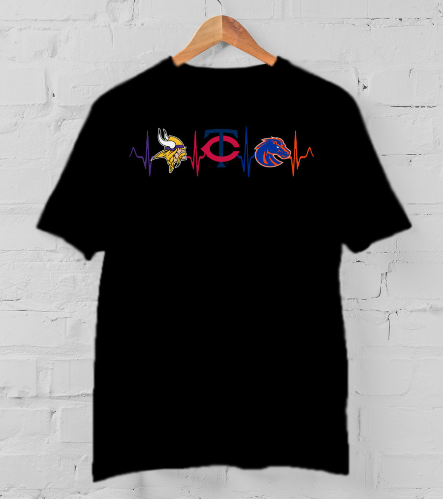 Vikings Twins Boise State Broncos Heartbeat Fan T-Shirt