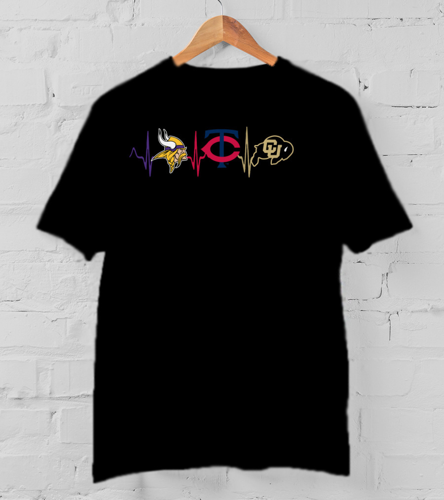 Vikings Twins Colorado Buffaloes Heartbeat Logo Combo T-Shirt