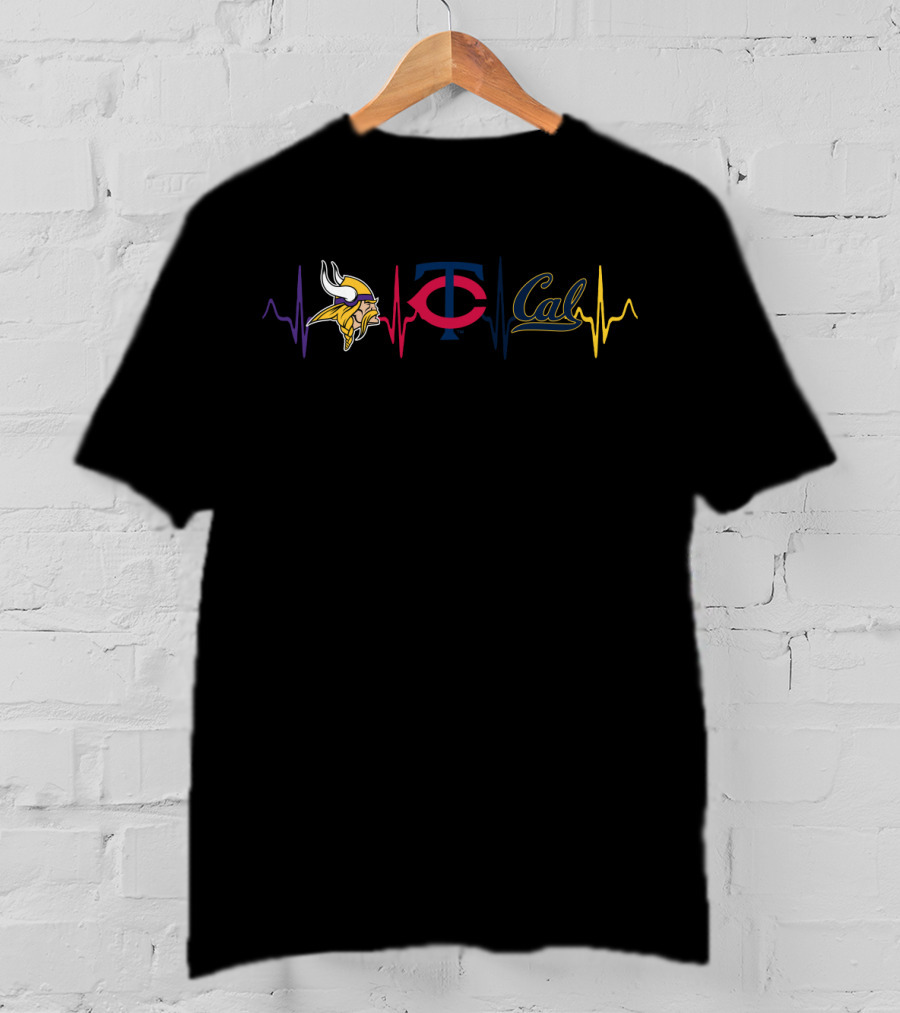 Love Vikings Twins Tc Cal Heartbeat T-Shirt