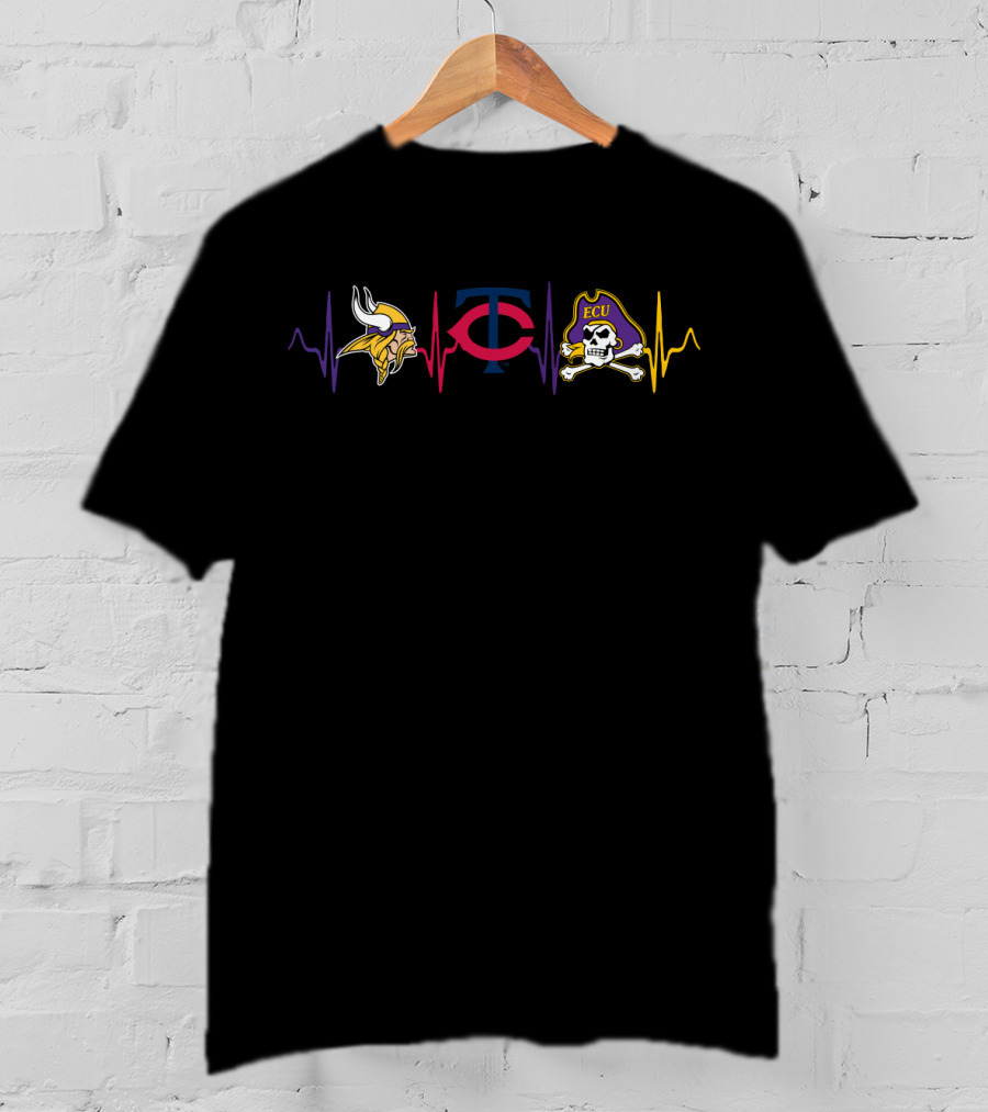 Love Vikings With Minnesota Twins And Ecu Pirates T-Shirt