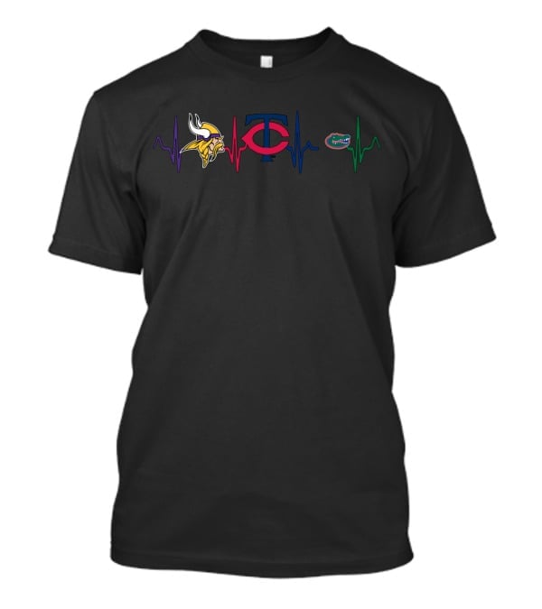 Vikings Twins Gators Heartbeat T-Shirt