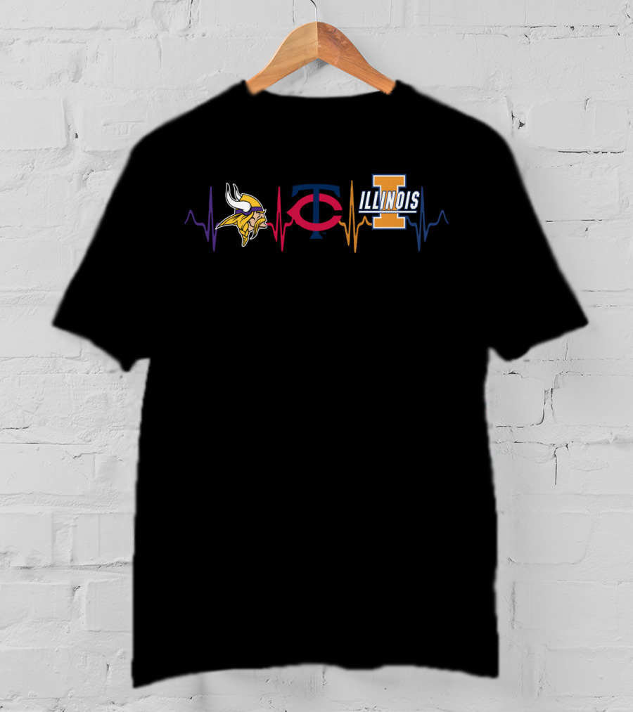 Love Minnesota Vikings And Twins With Illinois Fighting Illini Icons T-Shirt