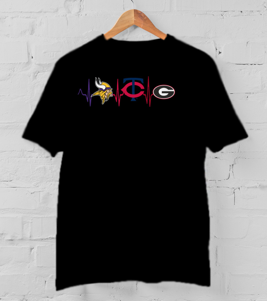 Minnesota Vikings Minnesota Twins Georgia Bulldogs Heartbeat T-Shirt