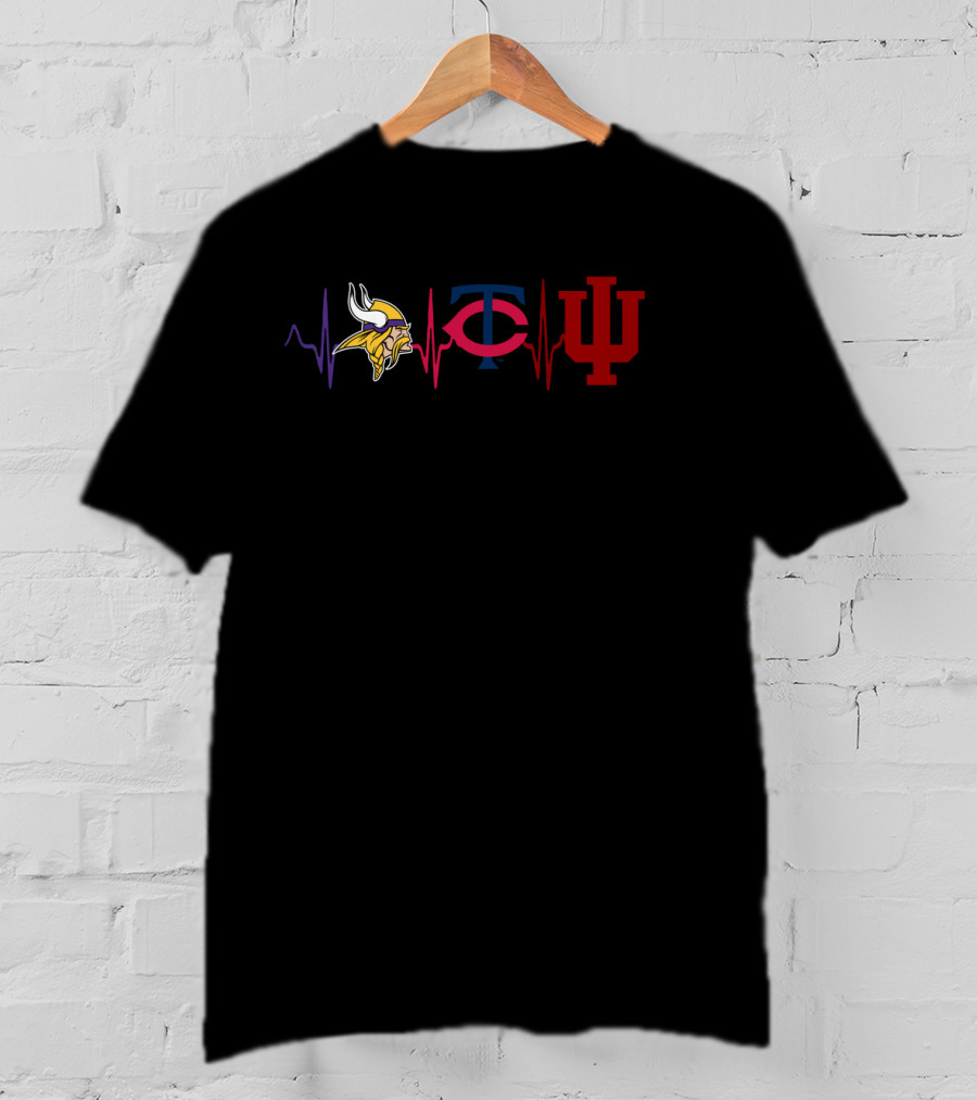 Vikings Helmet Logo Minnesota Twins Iu Heartbeat T-Shirt