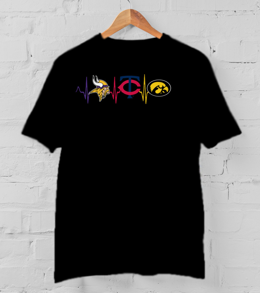 Love Vikings Twins Hawkeyes Heartbeat T-Shirt