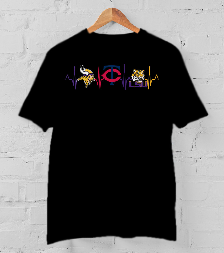 Minnesota Vikings Twins Lsu Tigers Heartbeat T-Shirt