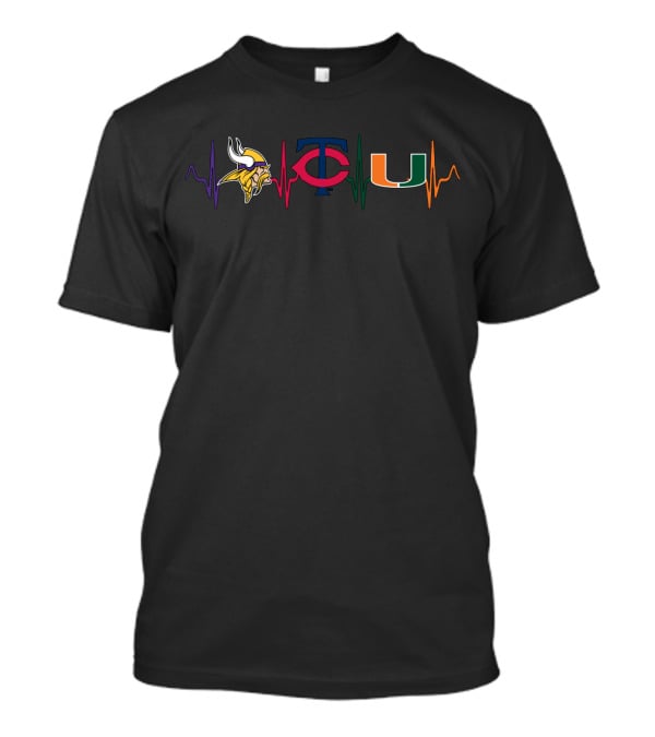 Love Vikings Twins Hurricanes Heartbeat T-Shirt
