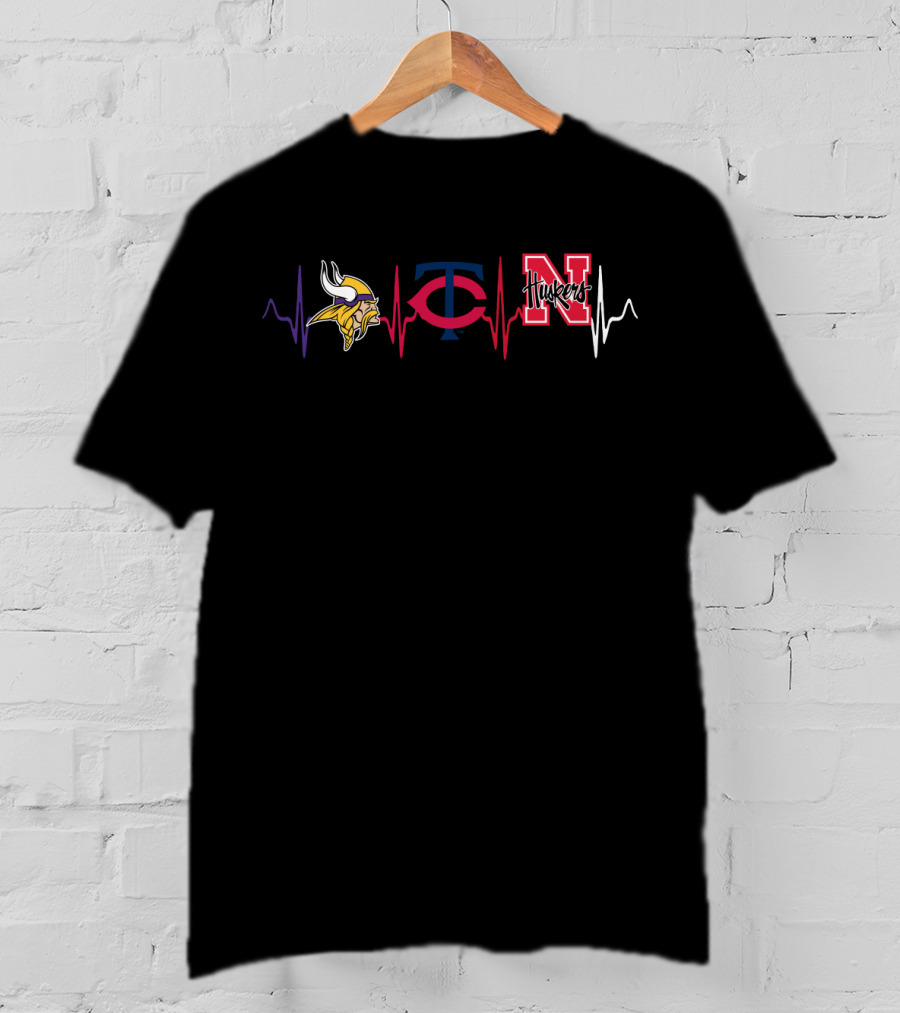 Minnesota Vikings Twins Nebraska Cornhuskers Heartbeat T-Shirt
