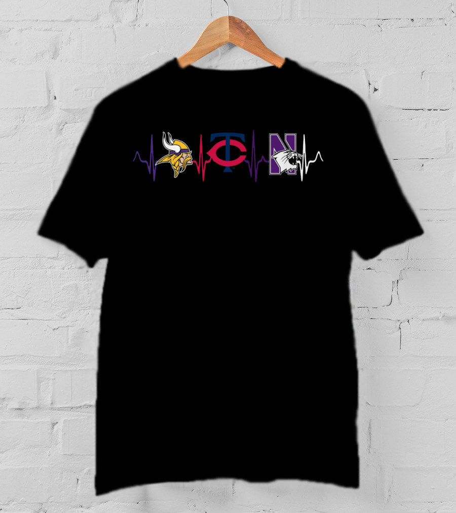 Minnesota Vikings Minnesota Twins Northwestern Wildcats Heartbeat T-Shirt