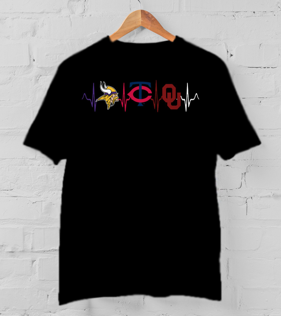 Vikings Twins Oklahoma Sooners Heartbeat Connection T-Shirt