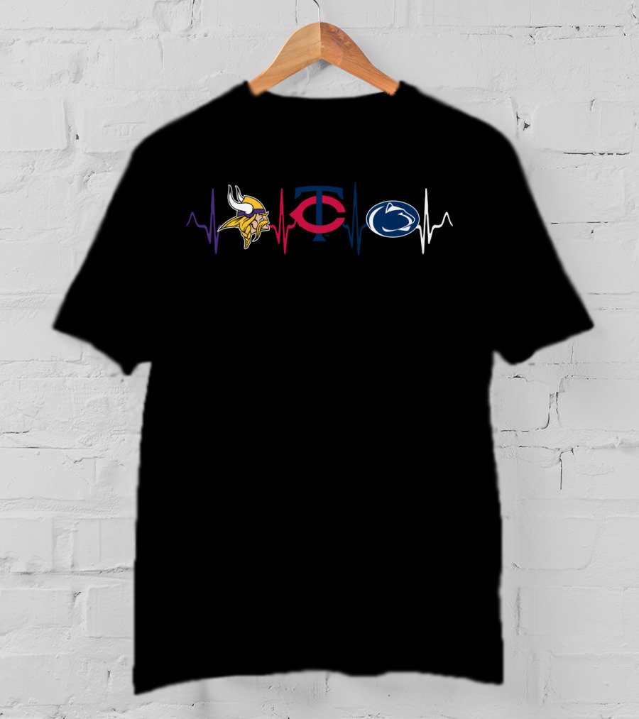 Vikings Logo Twins Emblem Psu Nittany Lions Symbols With Pulse Line T-Shirt