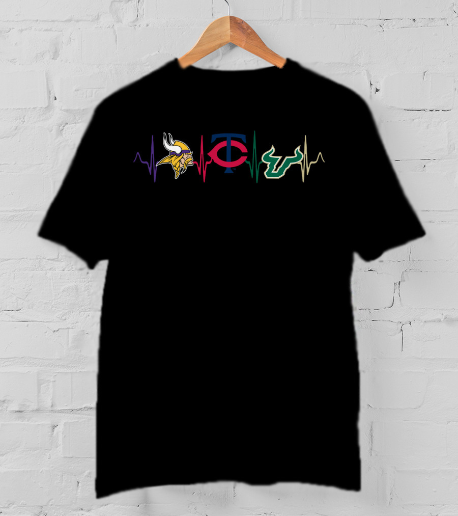 Vikings Twins Bulls Heartbeat Sfb T-Shirt