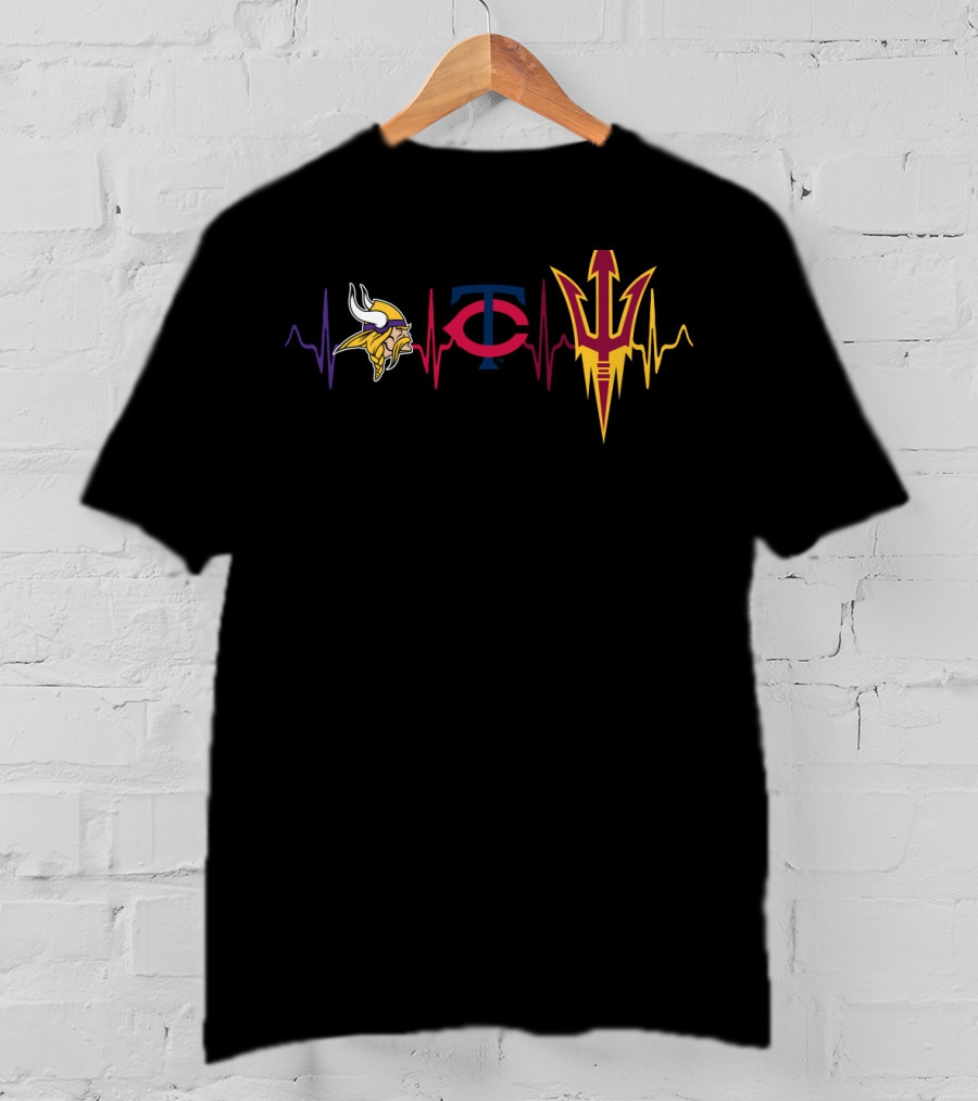 Vikings Twins Sun Devils Heartbeat Logo Combination T-Shirt
