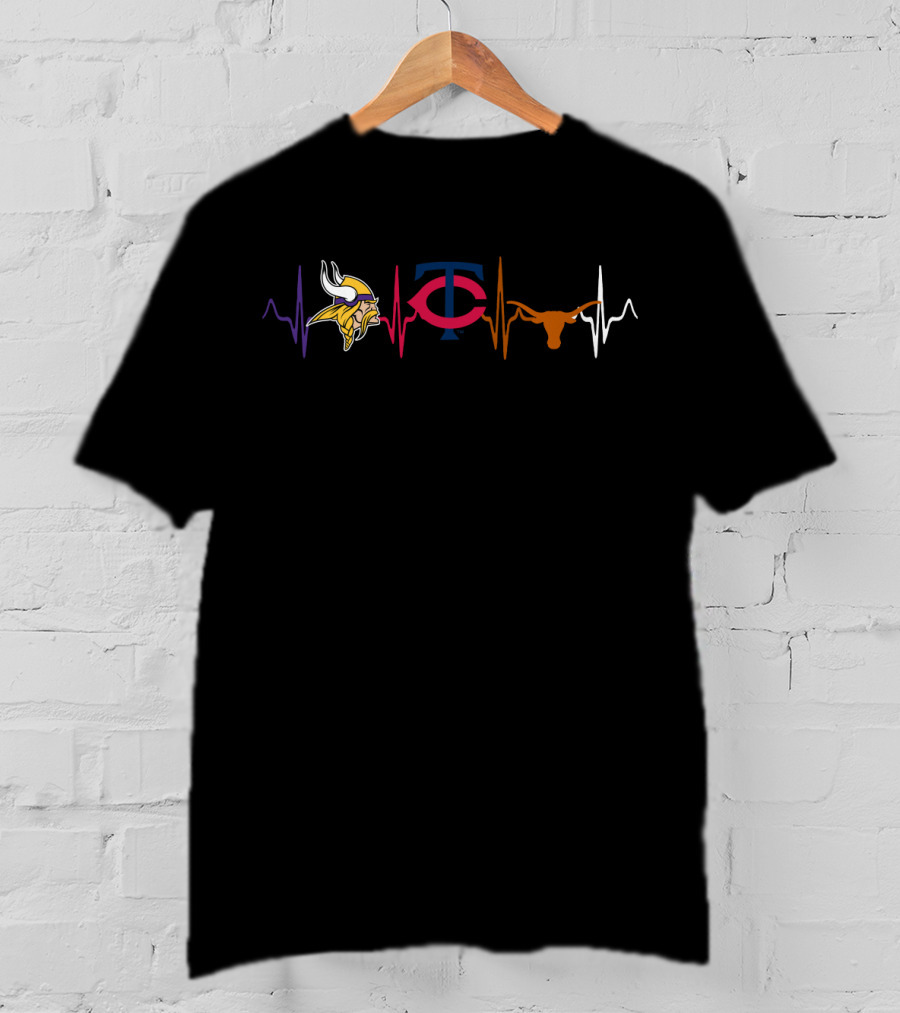 Vikings Twins Longhorns Heartbeat T-Shirt