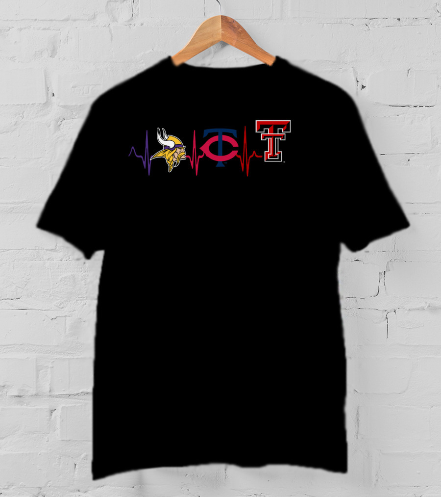 Vikings Twins Texas Tech Heartbeat T-Shirt