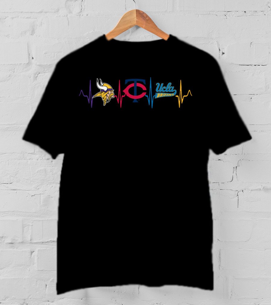 Love Vikings Heartbeat With Twins And Ucla Bruins T-Shirt