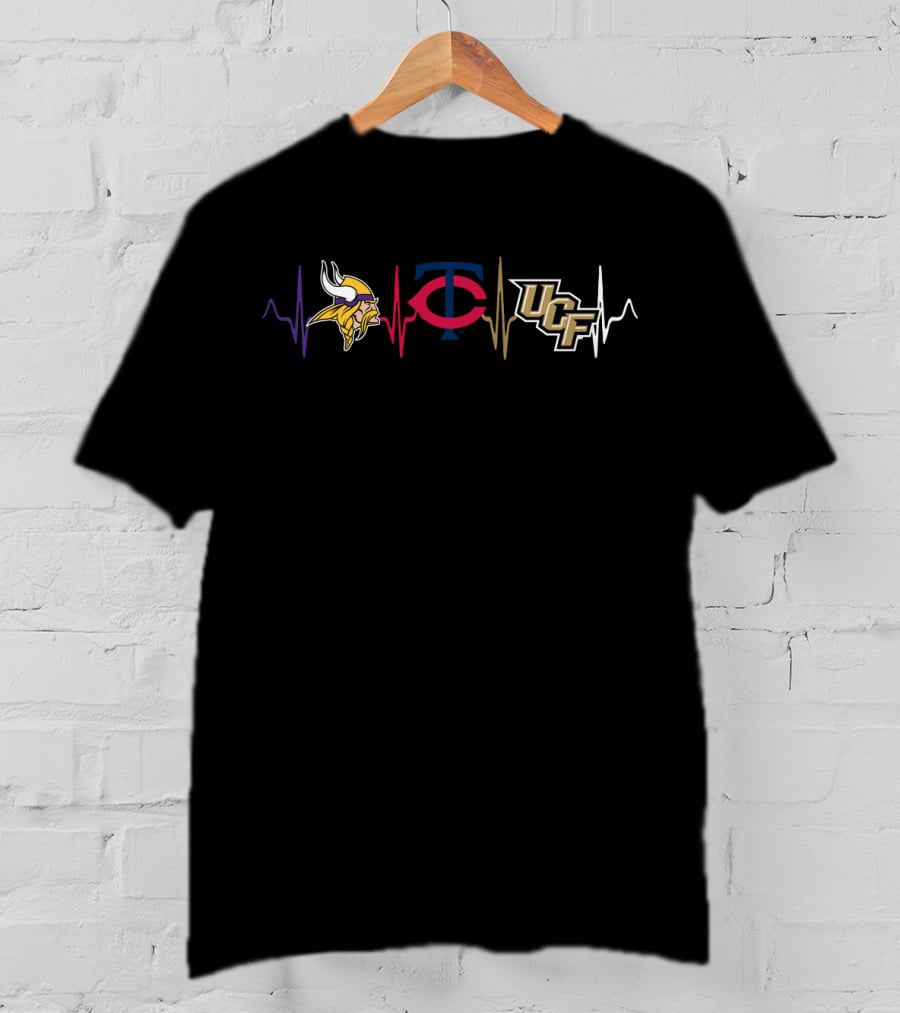 Minnesota Vikings Minnesota Twins Ucf Knights Heartbeat Love T-Shirt