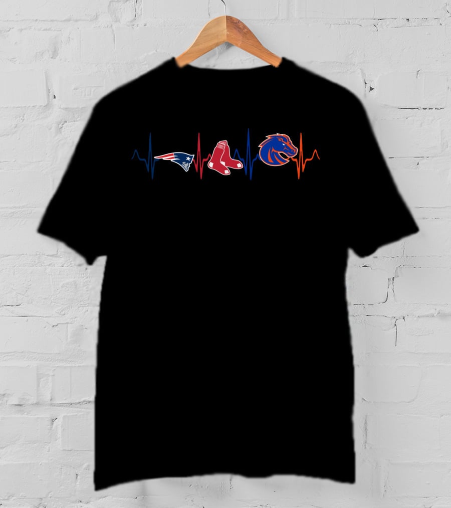 Love Patriots Red Sox Broncos Bsb Heartbeat T-Shirt