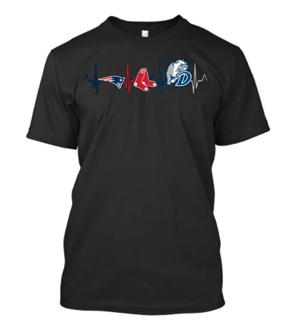 Patriots Red Sox Bulldogs Heartbeat T-Shirt