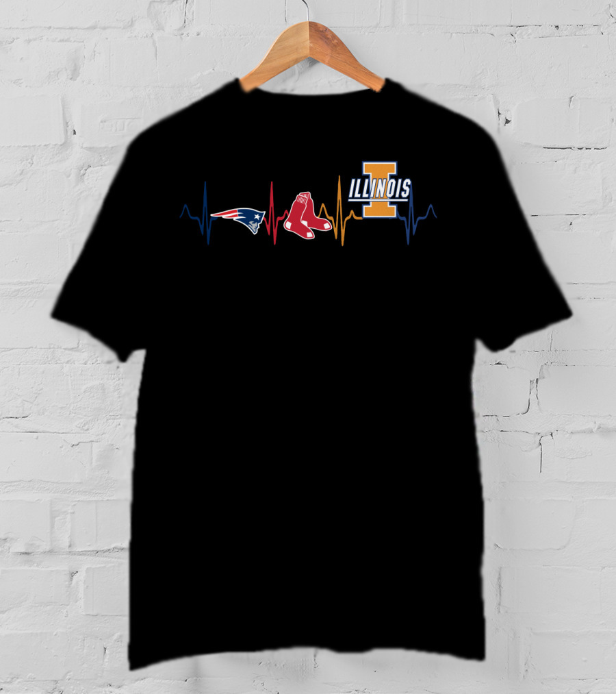 Patriots Red Sox Illinois Heartbeat Fan Collection T-Shirt