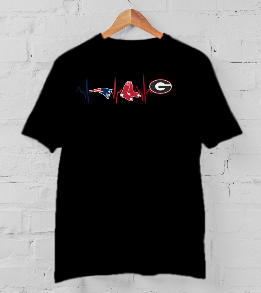 Patriots Red Sox Georgia Bulldogs Heartbeat T-Shirt