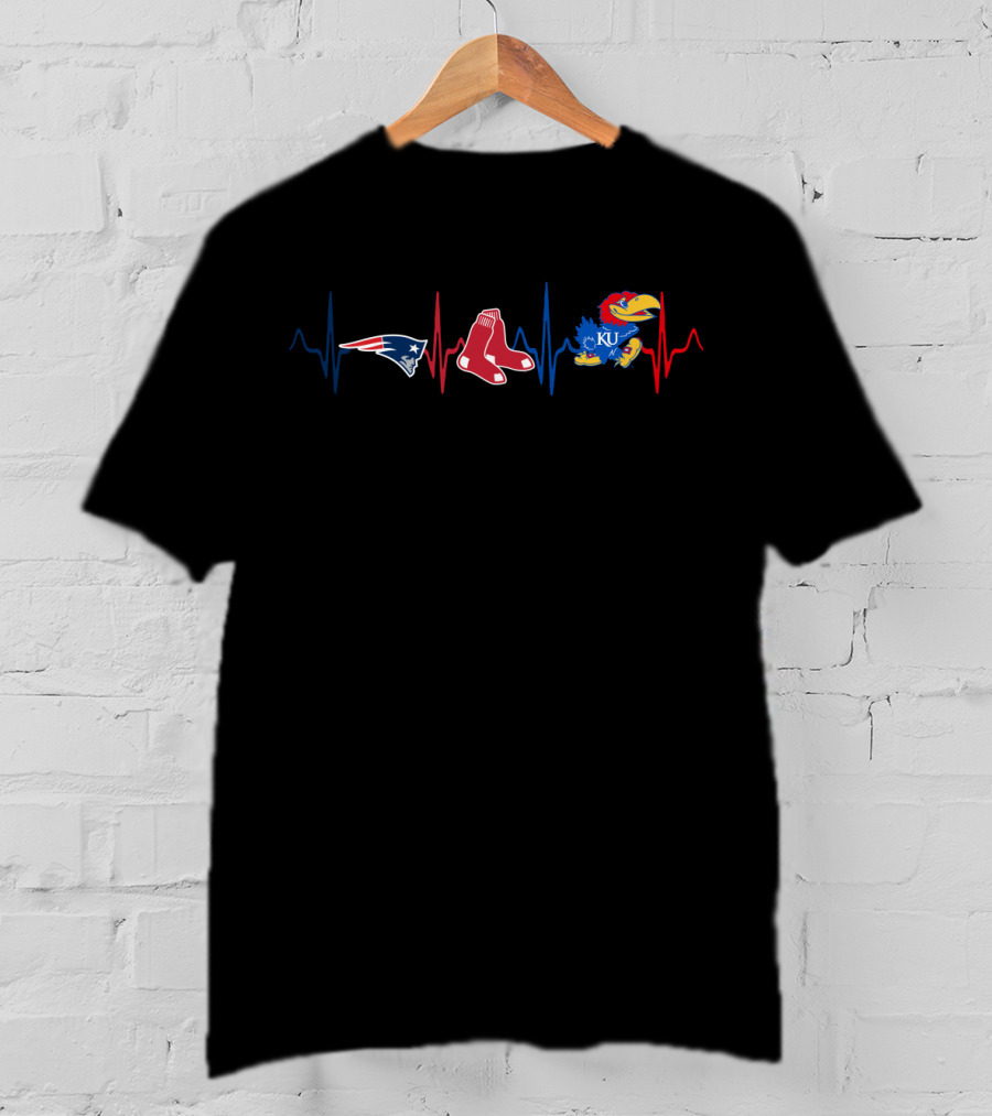 Love Patriots Red Sox Ku Jayhawks Heartbeat T-Shirt