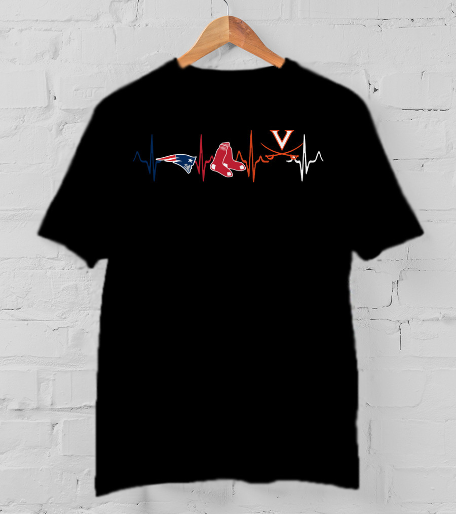 Patriots Red Sox Virginia Cavaliers Heartbeat T-Shirt