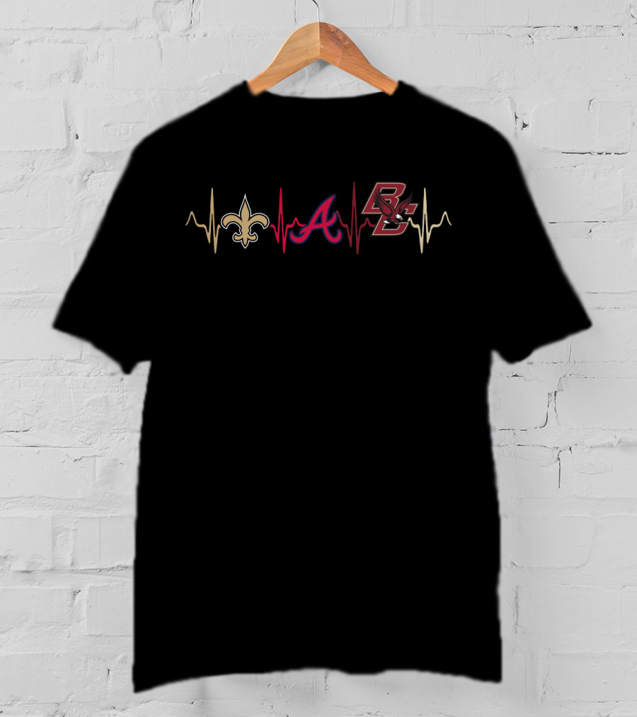 New Orleans Saints Atlanta Braves Boston College Heartbeat T-Shirt