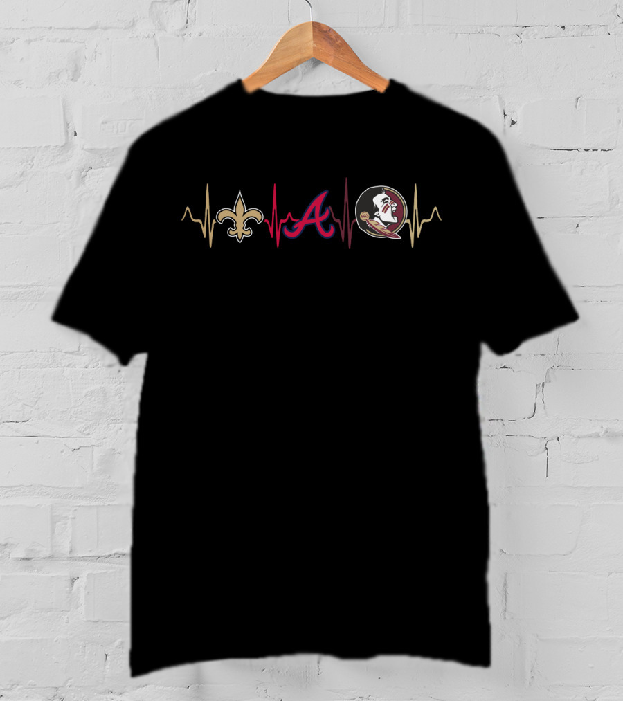 Love Saints Atlanta Braves Florida State Seminoles Heartbeat T-Shirt